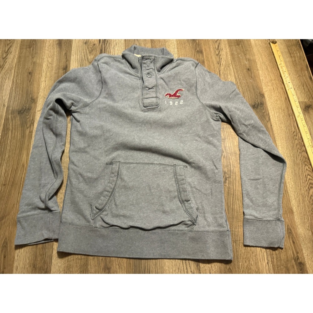 Hollister Shirts Mens Size XL Gray Sweatshirt Quarter Button Mock Neck Logo - Picture 1 of 9